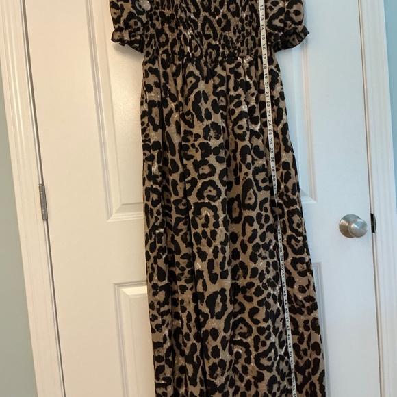Animal Print Dress Milkmaid Whimsical Dark Cottage Core Maxi Size Large Leopard - Picture 4 of 6